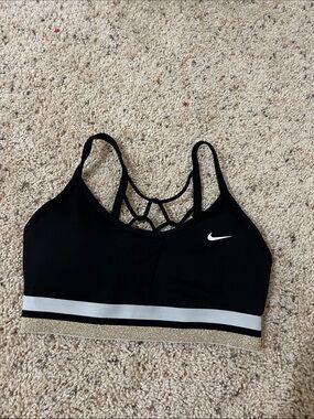Nike Black Sports Bra with White and Gold Accent Band